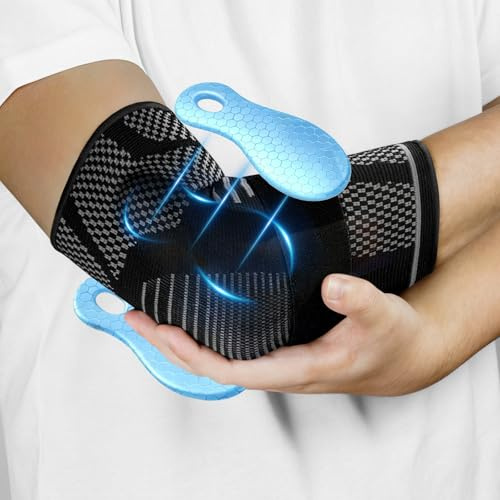 Fefod Elbow Support with Strap for Men Women, Elbow Brace Compression Sleeves Support with Gel Pad, Elbow Brace for Weightlifting, Tendonitis, Arthritis, Pain Relief, Tennis Golfer Elbow Support Strap