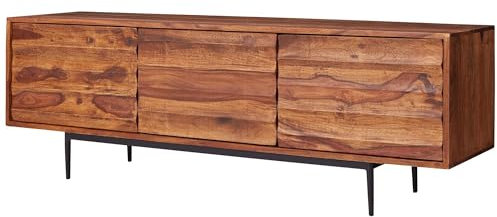 Wohnling HiFi Lowboard WL5.636 Sheesham Massivholz Landhaus TV Kommode 147x50x38cm, Fernsehschrank Unterschrank mit 3 Türen, Fernsehtisch Ablagefach, Fernsehkommode TV Möbel