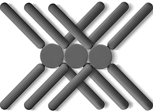 3/Pack Foldable Trivets Silicone, FENGCHEN Folding Trivets, Non-Slip Collapsible Cross Compact Design Expandable Silicone Pot Holder,Grey