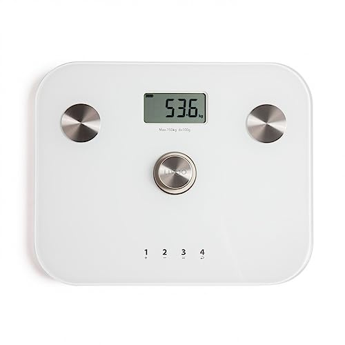 Livoo - Pèse-personne impédancemètre dynamo DOM465W - 6 indicateurs, jusqu'à 150kg, précision 100g, 4 mémoires