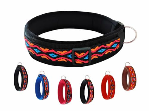 BUDDYPACK | Hundehalsband Extra-Breit und Weich Gepolstert | Für Kleine, Mittlere und Große Hunde (Schwarz-Bunt auf Schwarz, S/M (41-46 cm))