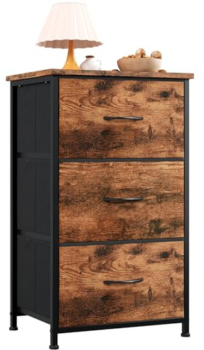 Somdot Chest of Drawers with 3 Drawers, Bedroom Fabric Dresser Storage Organiser for Closet Bedside Living Room Laundry Entryway Hallway, Wood Grain Print