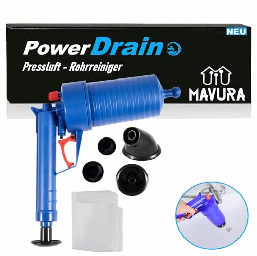 PowerDrain compressed air pipe cleaner, pipe cleaning gun, compressed air, clog remover, clog pump, drain cleaner