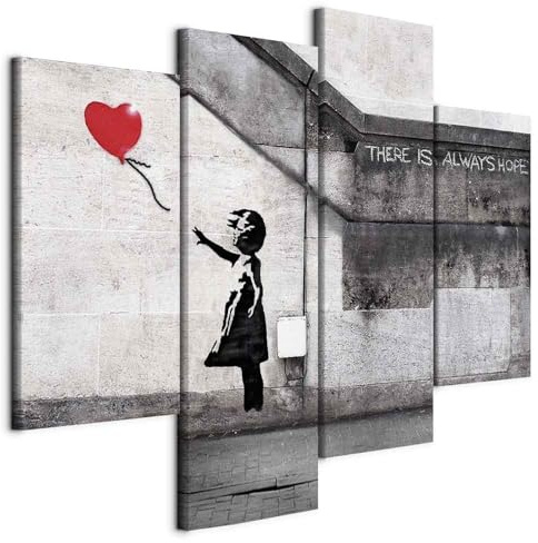 murando - Quadro Banksy Street Art 126x98 cm 4 Pezzi Stampa su Tela Strutturata Grande - Quadri Moderni per Camera da Letto Matrimoniale Decorazione - Graffiti Ragazza con un Palloncino n-C-0295-b-i