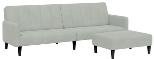 vidaXL Divano Letto a 2 Posti con Poggiapiedi Grigio Chiaro in Velluto, Divano Convertibile, Letto aggiuntivo, divanetto, Letto Ospiti, Divano 2 posti