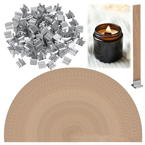 MICHIHOMIE 100 Stück Holzdochte für Kerzen mit 100 Stück Eisenständer, 13 * 130 mm Kerzendocht Holz für DIY Kerzenherstellung Handwerk