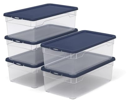 Rotho Clear Set Aufbewahrungsbox mit Deckel, Kunststoff (PP) BPA-frei, transparent/blau, (5x5l)