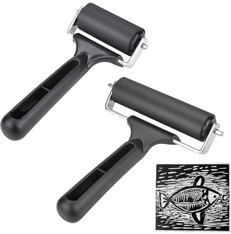 2 Stück Gummiwalzen Gummiroller,Farbwalze Linoldruck 6cm/10cm Malerwalze Gummi,Andrückroller,Brayer Roller Schwarz Linolfarbwalze Walzen Für Tintenfarbblock,Stempeln,Drucken,Tapeten Kunsthandwerk