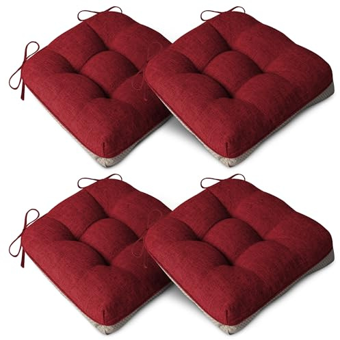 AddGrace Set di 4 cuscini extra spessi per sedie da sala da pranzo, antiscivolo, morbidi cuscini per sedie da cucina, con elementi di fissaggio, 40 x 40 x 10 cm, colore rosso