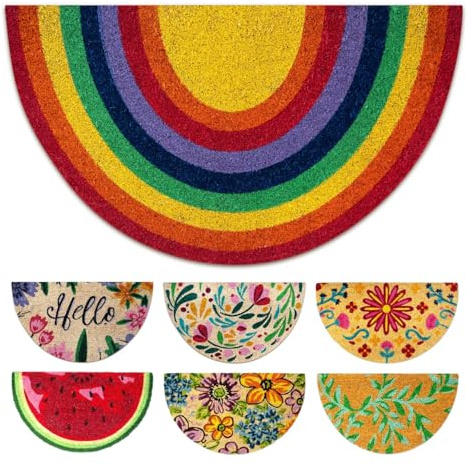 LUA VIKA Paillasson Exterieur Entree Demi Lune - Arc en Ciel - 40x70 cm - Tapis Entree Exterieur Antidérapant - Tapis Coco Interieur - Paillasson Coco Original