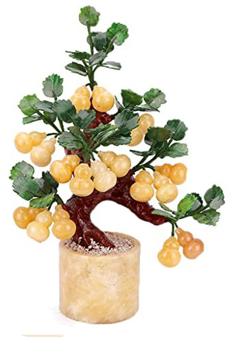 erkebspm Arbre à Argent Gourde Naturelle Ornements en Pot Jade Feng Shui Gourde Arbre Porte-Bonheur Coffre-Fort Salon entrée décoration de la Maison Arbre Feng Shui