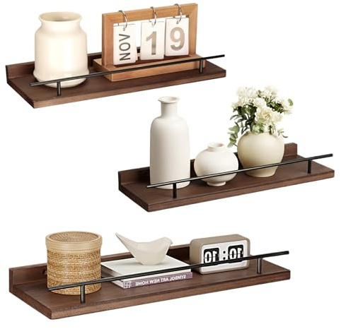 VINATO Set di 3 Mensole da Muro 40x15x4.5CM per Cucina Soggiorno Ufficio e Camera da Letto, Mensole in Legno, Marrone
