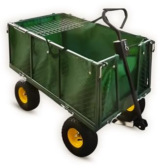 Heavy Duty Steel Garden Trolley On Wheels -Trailer 550lbs Capacity, Large Folding Utility Wagon 180° Rotatable Handle, Removable Sides With Cart Liner For Camping, Beach Cart