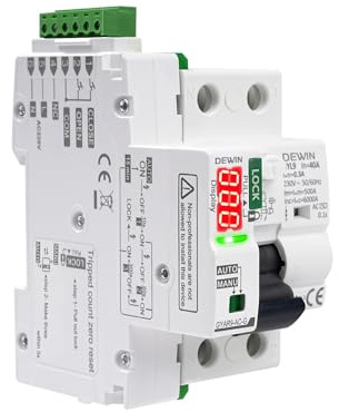 DEWIN Diferencial Auto Rearmable, 2P 40A 300mA AC 230V Diferencial Rearme Automatico Interruptor Diferencial Rearmable con Pantalla Digital Tipo AC