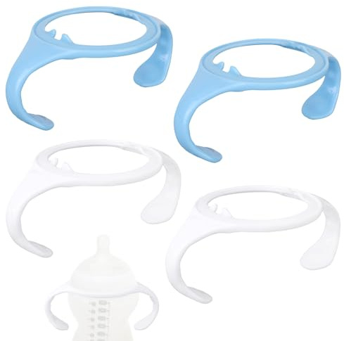 4st Nappflaskhandtag för Tommee Tippee, Ergonomiskt Halkfritt Grepp BPA-Fritt Flaskhandtag för Matning av Nyfödda (Blå, Vit)