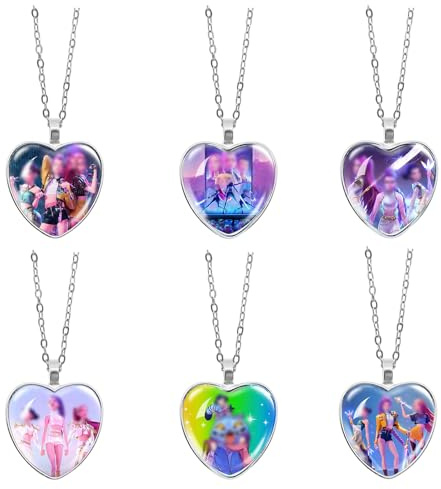 JUNERUN 6 Piezas Collares Demon Huntrs, con Colgantes de Vidrio, Fans Merch, Para Cosplay Cumpleaños Regalos Mujeres y Niñas (A)