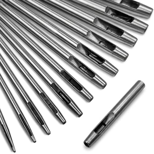 Lot de 12 Emporte Pièce Cuir Rond 0.5-6mm, Poinçon Creux en Acier Allié pour Trou Ceinture Bracelet de Montre Tissu Toile et Maroquinerie Outil de Perforation Manuel
