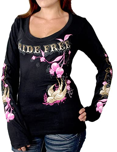 Hot Leathers womens Motorcycle fashion t shirts, Black, X-Large US