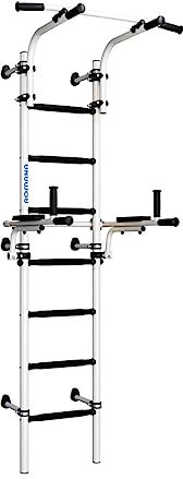 Christopeit Athlet 2W Sprossenwand für Kinder, Wandstangen-Station für Jugendliche mit Reck und Dipstation, Wandmontage, Weiß