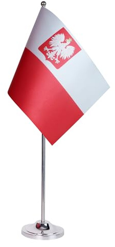 AZ FLAG Bordsflagga Polen med örn 22x15 cm Bordsbanér Polsk Satin Metallfot