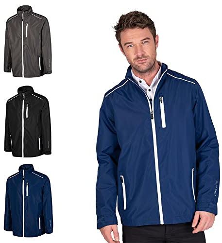 Island GREEN Essentials Mens Golf Full Zip Waterproof Jacket, Navy/White, Large
