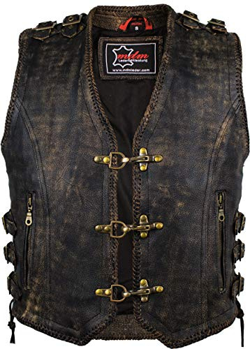 Läderväst för män i vintage stil/bikerkåpa (2XL)