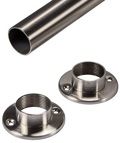 Gedotec - Barra de perchero redonda de acero inoxidable para montaje en pared, tubo de armario de 600 mm para armarios y percheros, tubo para muebles de 25 mm de diámetro