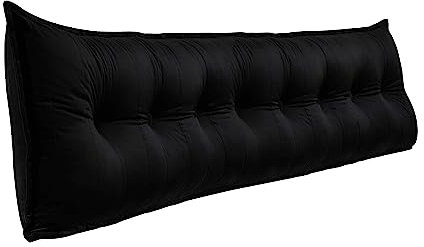 VERCART Couchkissen Groß Dekokissen Kopfteil Gepolstert Rückenlehne Rückenkissen, Langes Sofakissen XXL Lesekissen Lendenkissen Bett Wandkissen Stützkissen für Tagesbett Couch Schwarz 200cm