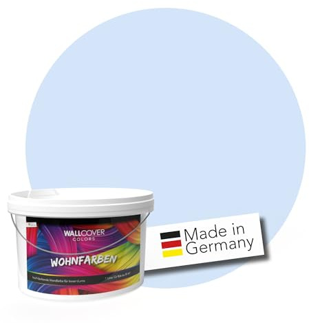 WALLCOVER hochwertige Wandfarbe für Innen | Hellblau Pastell | 5L für 40m² | Hochdeckende Innenfarbe (Klasse 1) in Eisblau Matt | Profi Qualität aus Deutschland