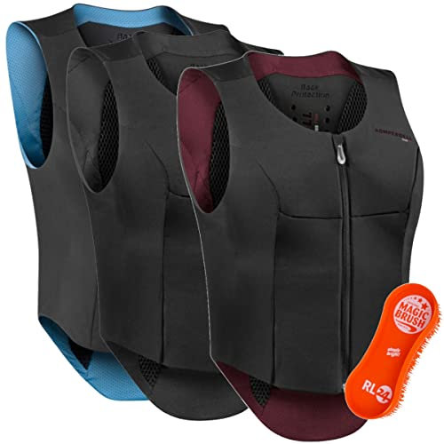RL24 - Damen Rückenprotektor Komperdell Ballistic Flex Fit Slim inkl. MagicBrush | Reitschutzweste in schwarz & Pferdebürste Set | leichte & Flexible Ausführung | Größe XS