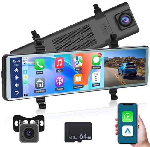 11.26 inch High Definition Screen CarPlay rückspiegel Kamera - Kabellos Android Auto & Carplay - 11,26 Zoll Rückfahrspiegel Dashcam für LKW DVR/Sprachsteuerung/FM