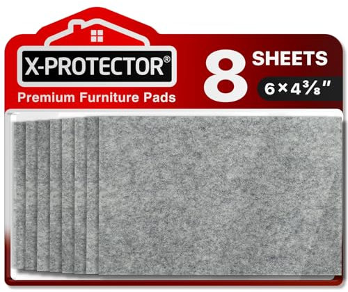 Felt Furniture Pads X-PROTECTOR 8 PCS - Premium 15 x 11 cm Heavy Duty Grey Felt Sheets! Cut Large Furniture Pads to The Size You Need - The Best Floor Protectors for Any Hard Floor!