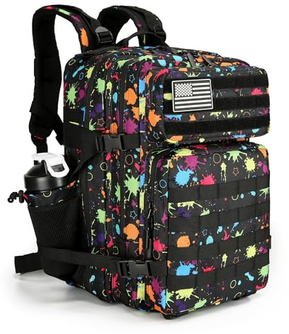Lovelinks21 Tactical Assault Backpack - 45L 3 Day Assault Pack with MOLLE, Waterproof Rucksack - Fluorescent Tie Dye