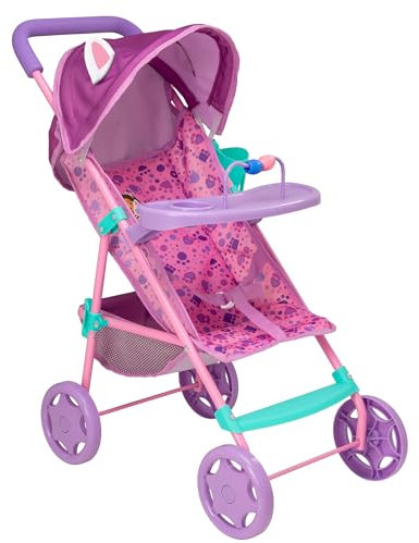 Gabby's Dollhouse Puppenwagen Pink & Lila | Mit abnehmbarem Spieltablett | Kinderwagen Spielzeug für Puppen | Klappbarer Buggy für Rollenspiele | Puppenwagen für Kinder ab 3 Jahren.