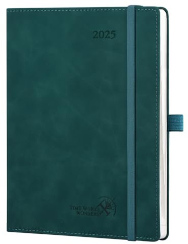 POPRUN Kalender 2025 Buchkalender Softcover mit PU-Leder, ca. A5 (22 x 16,5 cm) - Terminplaner, Wochenplaner Notizbuch (Jan.2025-Dez.2025) mit 100 GSM Papier - EU-25-C6NLO7-PTL