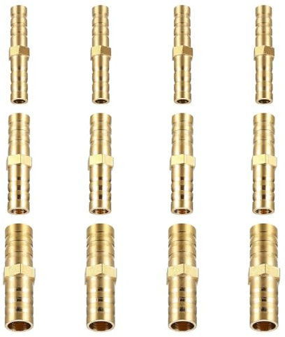 12Pcs 6mm 8mm 10mm Brass Barb Hose Fitting Straight Connector Coupler 2 Way Straight Hose Barb Fittings Straight Connector Coupler for Transporting Air Water Oil Fuel