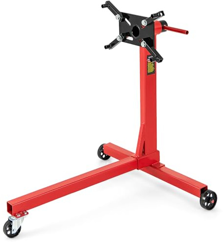 COSTWAY Engine Stand, 340kg/680kg Rotating Engine Motor Stand with 360 Degree Adjustable Head, 4 Mounting Arms & 3 Casters, Motor Hoist Dolly Engine Lift Stand (340KG(750lbs), T Shape Base, Red)