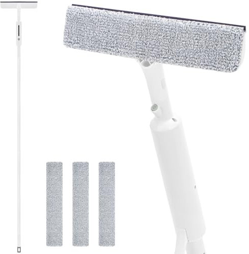 3 in 1 Fensterwischer mit Teleskopstiel GIOVARA Fensterputzer Set, Sprüh-Fensterreinigungsgerät, 3-in-1 Duschwischer mit Verlängerungsstange, Glasreinigungswerkzeuge für Dusche und Glastür