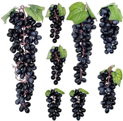 Attuslla 8 Uvas Artificiales, Negro Uvas Realista Decoración Simulación Uvas Artificial Lifelike Fruta para Frutas Accesorios, Frutas Decorativas