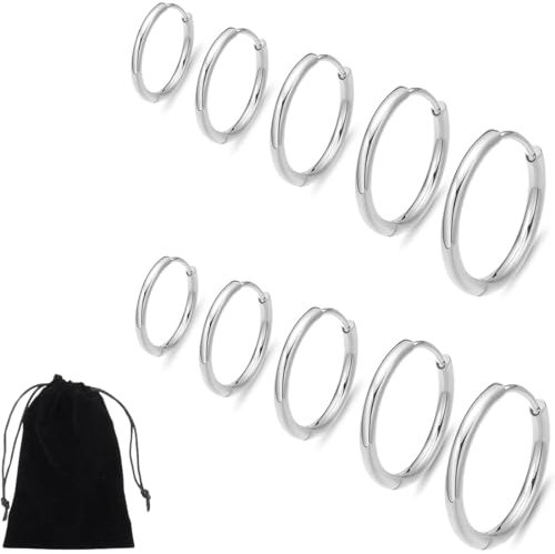 ZKGYUS 5 Paar Sterling Silber 925 Creolen Set für Damen - Kleine Hypoallergene Leichte Knorpel Ohrringe für Mehrere Ohrlöcher 8-16mm