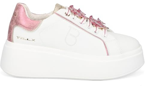 Tosca Blu Sneaker da Donna Elettra in Pelle Bianca e Fucsia a con Pesci di Strass - Elettra 010 C27 - Taglia 36