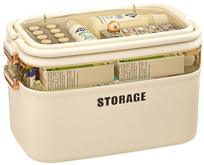 Sightday 3 Etagen Medikamenten Aufbewahrung,Medizinbox Hausapotheke box mit Griff und herausnehmbarem Fach Multifunción Aufbewahrungsbehälter Große Kapazität für Medikamente,Gadgets(Creme)