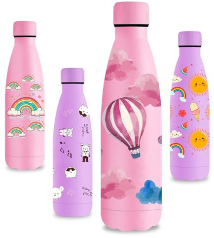 Vikastar Borraccia Termica, 500ml senza BPA, Thermos per Bevande Calde, a Prova di Perdite, Borraccia Bambini, Acciaio Inox per Scuola, Sport, Palestra, Ciclismo, Rosa-Palloncini