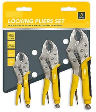 Curved Jaw Locking Pliers Set, 3 Pack, 150mm, 180mm, 225mm, Quick Release Handle, Multipack, Self Locking