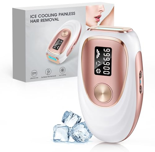 Haarlosy IPL Laser Hair Removal Device for Women and Men, Ice Cooling Painless Hair Remover Machine for Salon Quality Long Lasting Results at Home, for Face, Bikini Line, Armpit, Leg, Body, Pink
