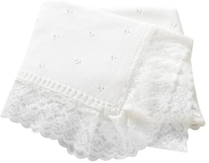 Hadetoto Coperta per neonati in morbido cotone lavorato a maglia all'uncinetto, coperta cellulare essenziale per neonati, ragazze e ragazzi, 82 x 102 cm (bianco)