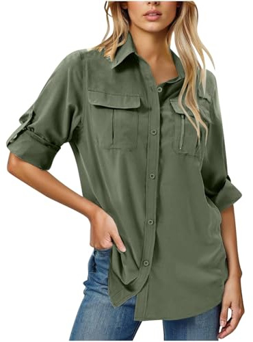 PODOLIXIA Chemise à manches longues pour femme - Vêtement safari - Séchage rapide - Décontracté - Protection UV UPF50+ - Chemise fonctionnelle pour l'extérieur - Pour la pêche, le safari, les voyages