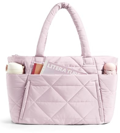 BAGSAMRT Puffy Tote Bag, Quilted Wrok Bag with 15.6 Laptop Compartment