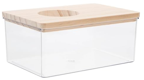ifundom Boîte Bain Sable Transparente pour Hamster avec Couvercle Bois Naturel Bac Salle Bain Facile à Nettoyer pour Petits Animaux et Réutilisable