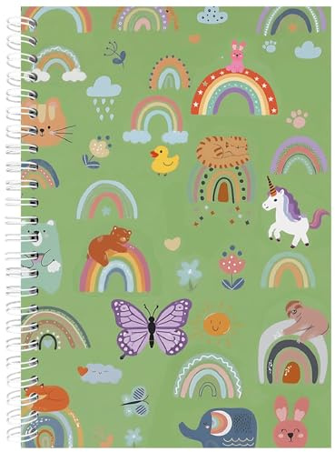 PRESSINART Álbum de Colección de Pegatinas Libro de Almacenamiento de Pegatinas Reutilizable con 40 Hojas de Papel de Liberación Patrón de Animales Verdes Y Arcoíris de 5.8 x 8.3 Pulgadas Tamaño